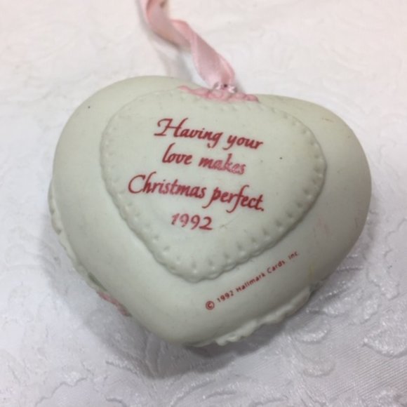 VTG Hallmark Pink Roses Heart Ornament "For the One I Love" 1992 Hand Painted - Picture 3 of 7